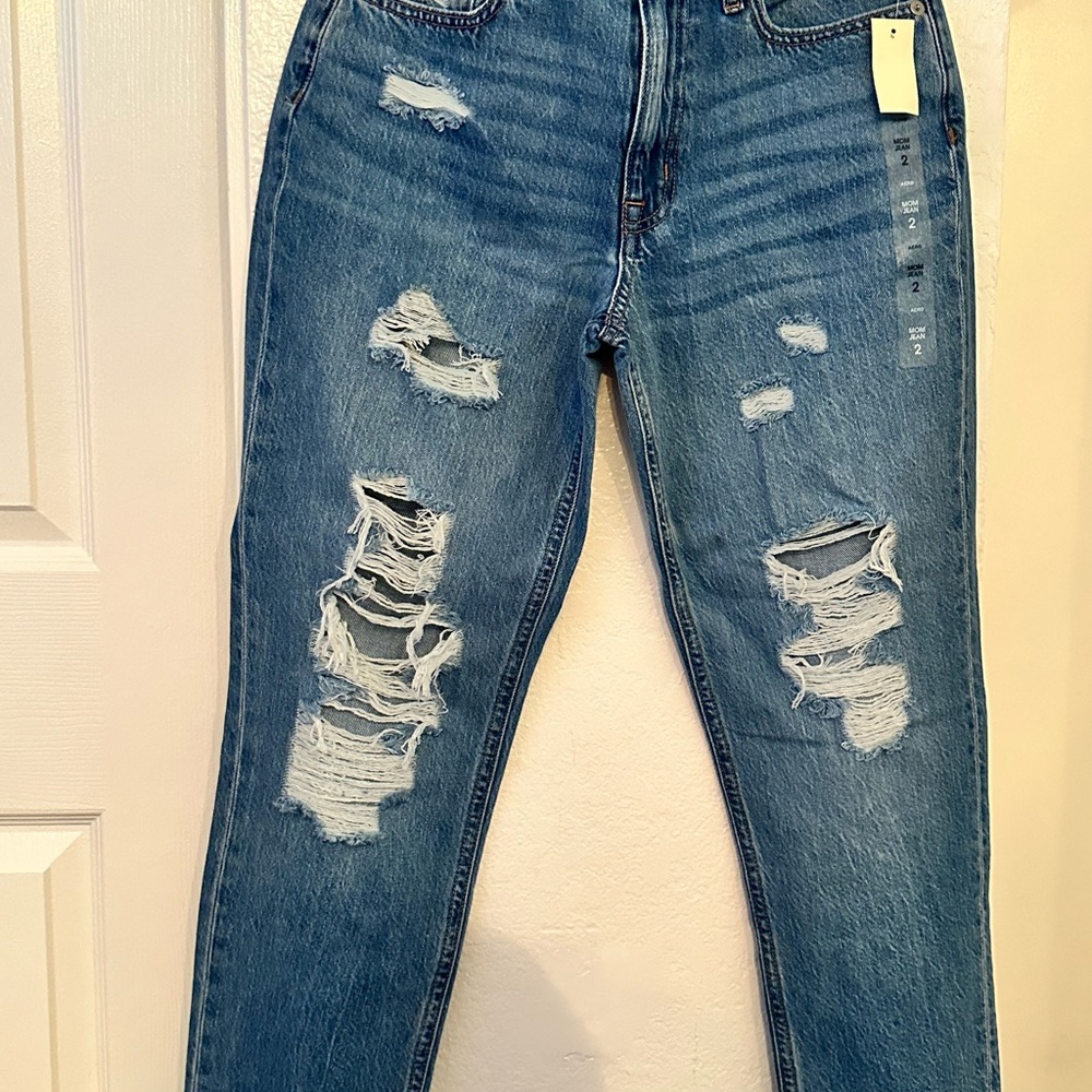 Aeropostale Blue Straight Leg Jeans with Distressed Details